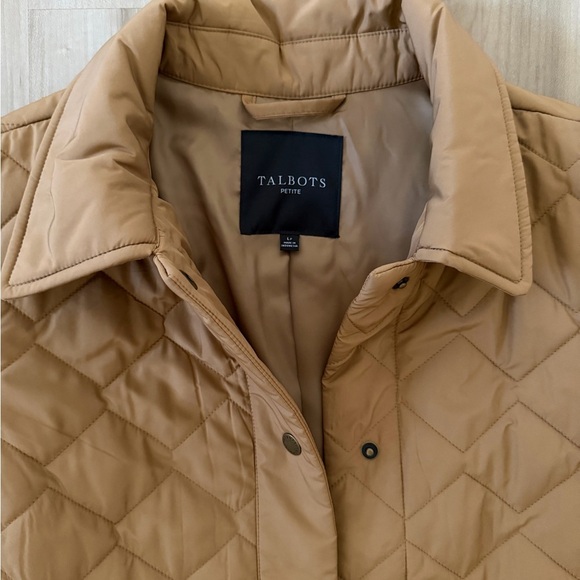 Talbots Tan Quilted Snap Button Cinch Waist Midi-Length Coat Size Large Petite - Picture 2 of 14